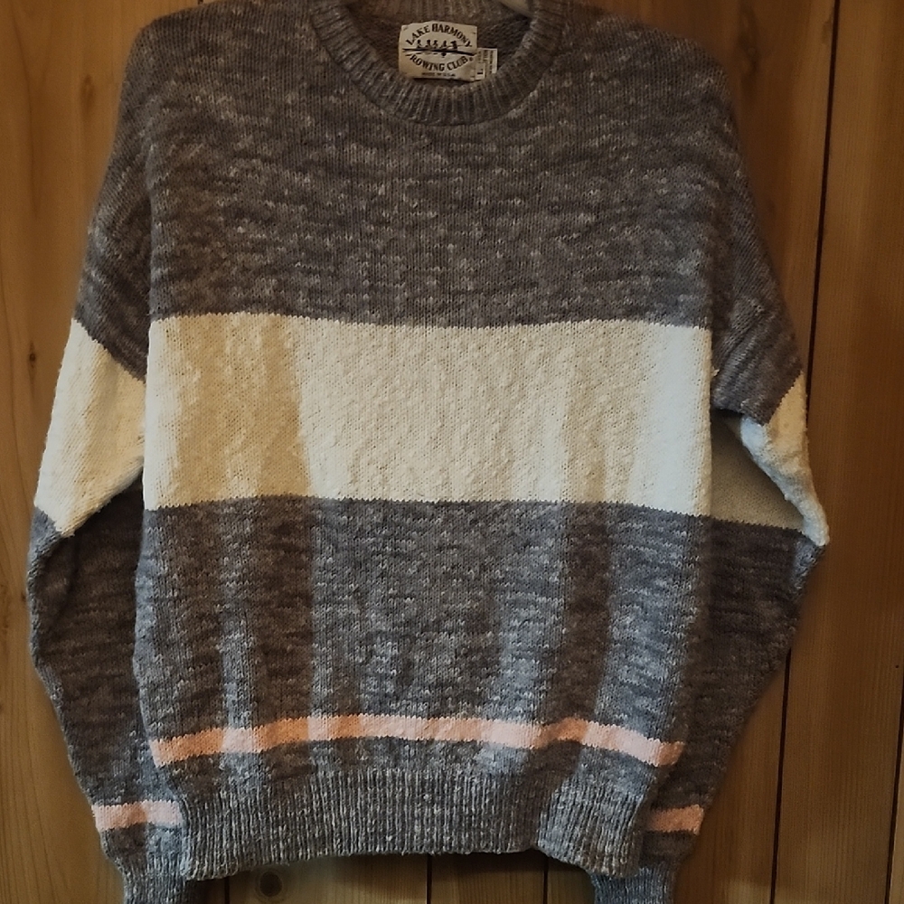 Men's Lake Harmony Rowing Club Gray and White Pink Sweater